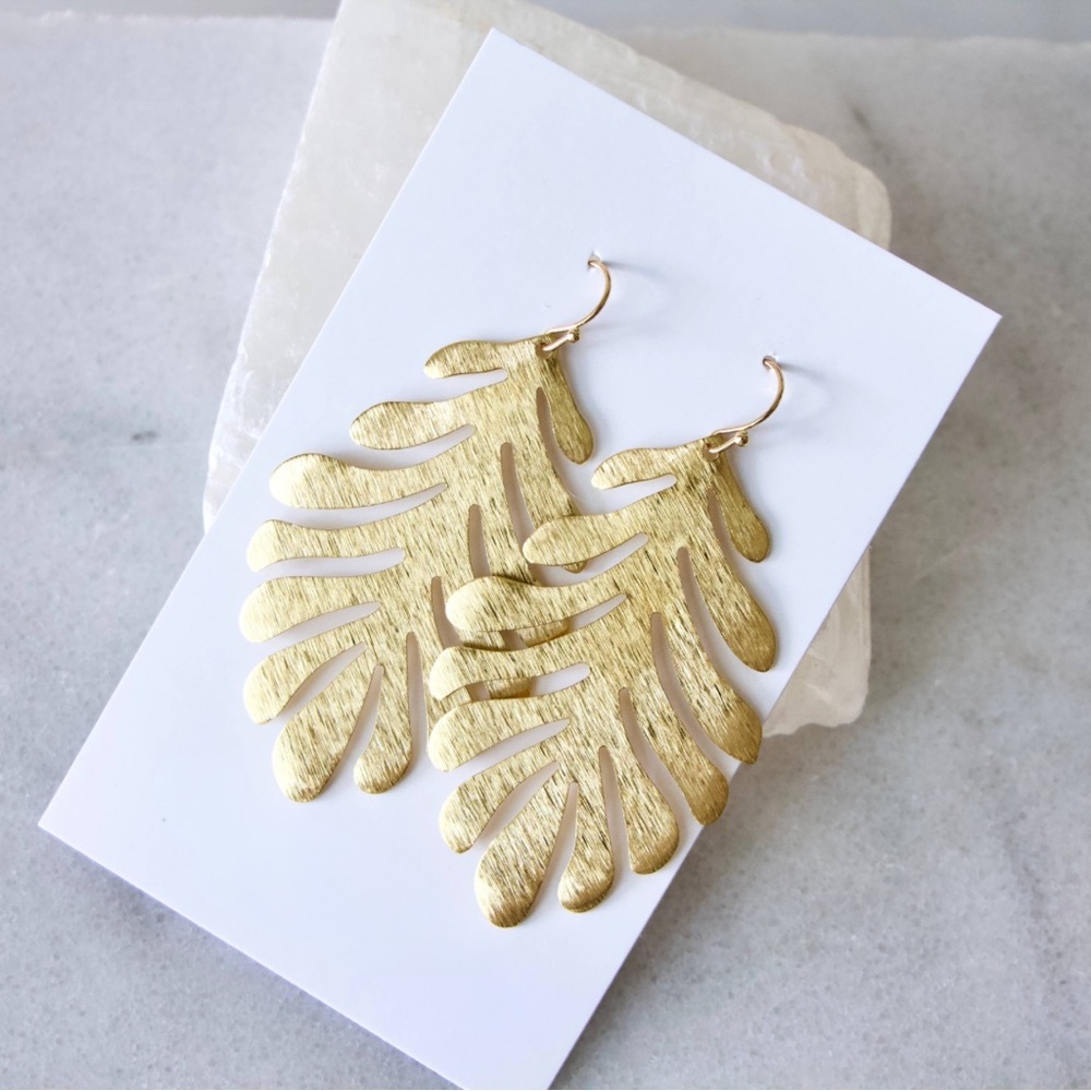 Fan Leaf Earrings Brass